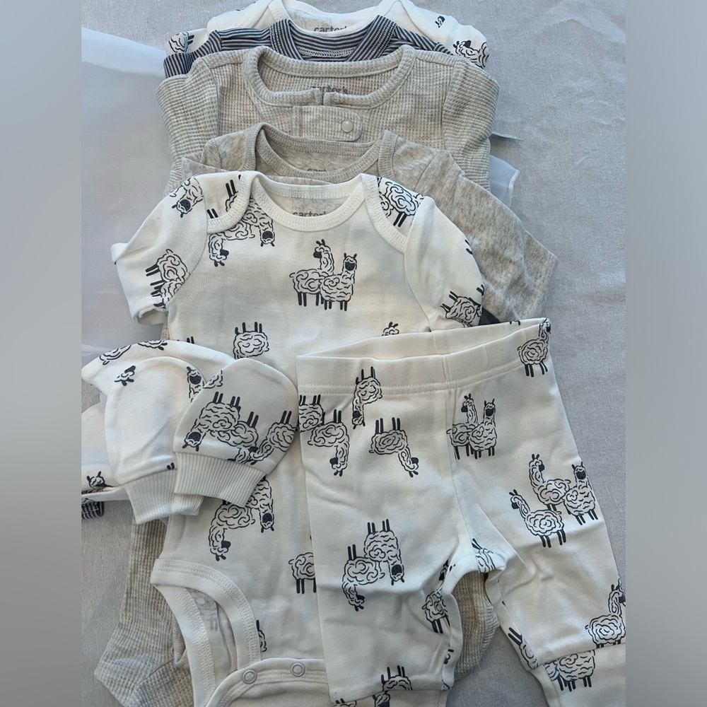 8 piece set carters boy set 3m new w tags and gift set cotton blue stripe sheep